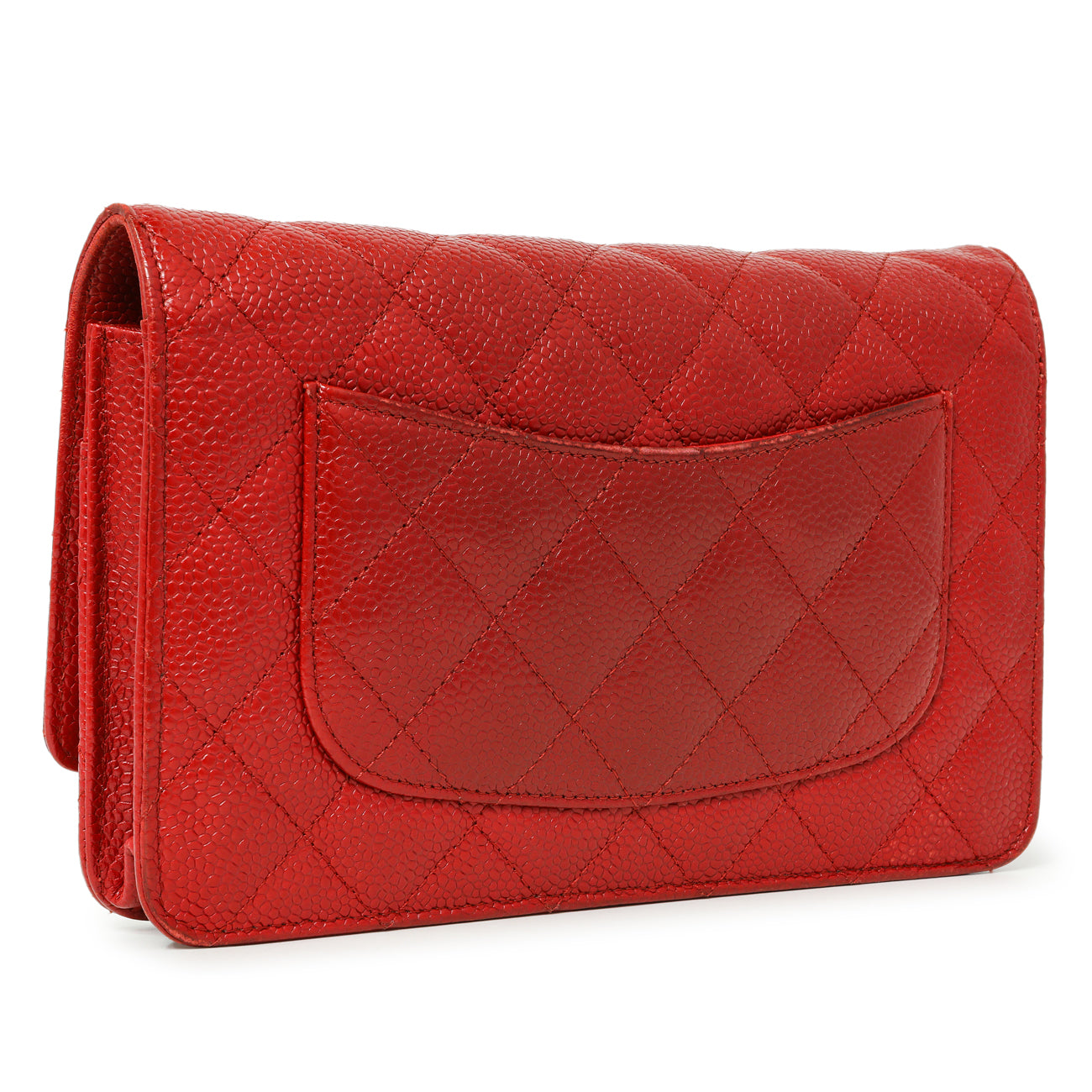 Exclusive Chanel Red Quilted Caviar Classic Wallet on Chain WOC — Side View