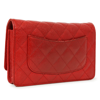 Exclusive Chanel Red Quilted Caviar Classic Wallet on Chain WOC — Side View