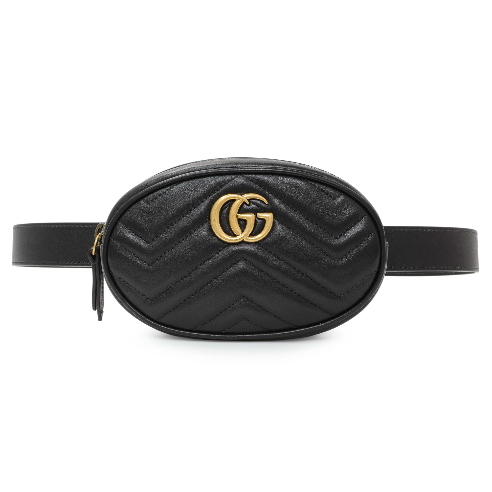 Exclusive Gucci Black Calfskin Matelasse GG Marmont Belt Bag — Front View