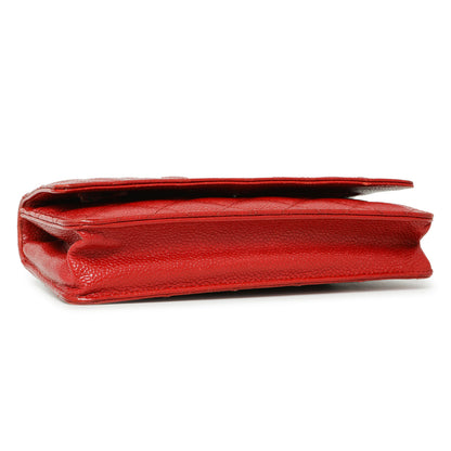 Exclusive Chanel Red Quilted Caviar Classic Wallet on Chain WOC — Back View