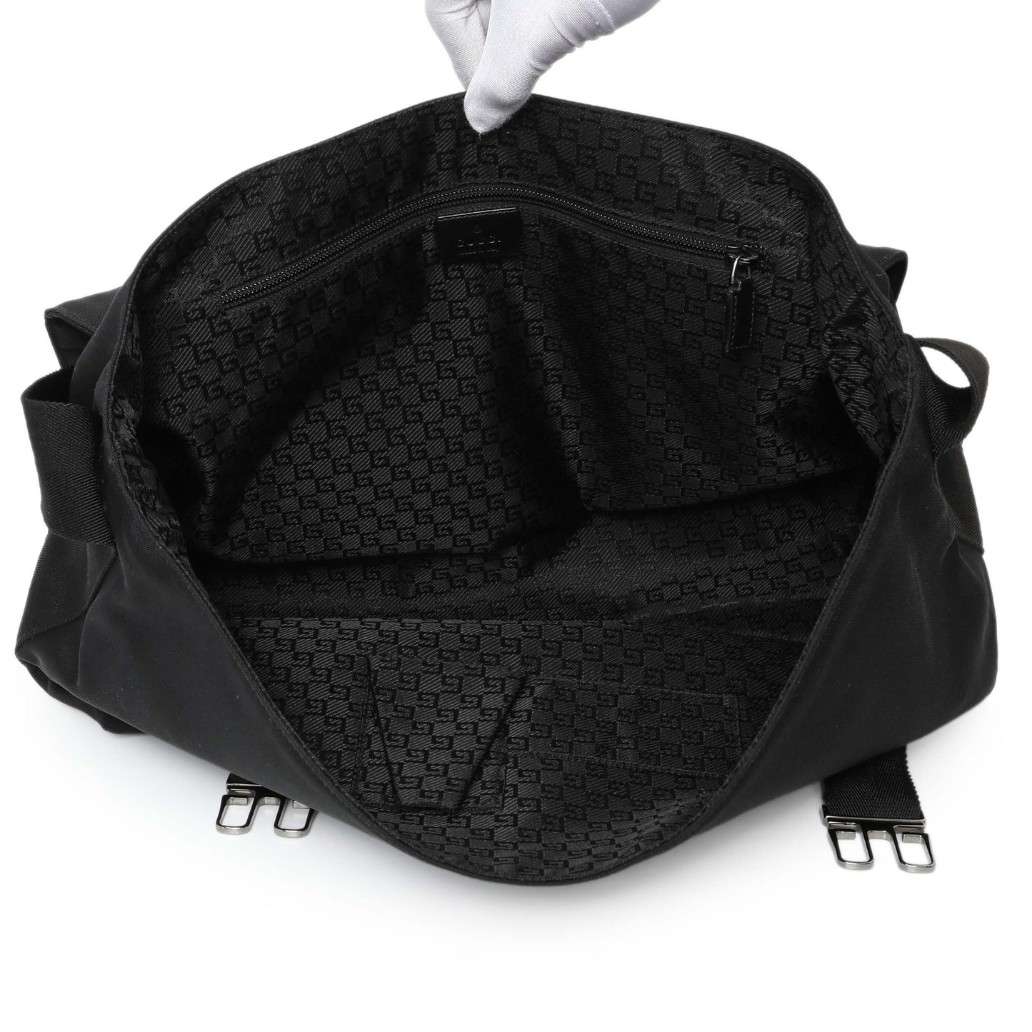 Exclusive Gucci Black Nylon Messenger Crossbody Shoulder Bag — Top View