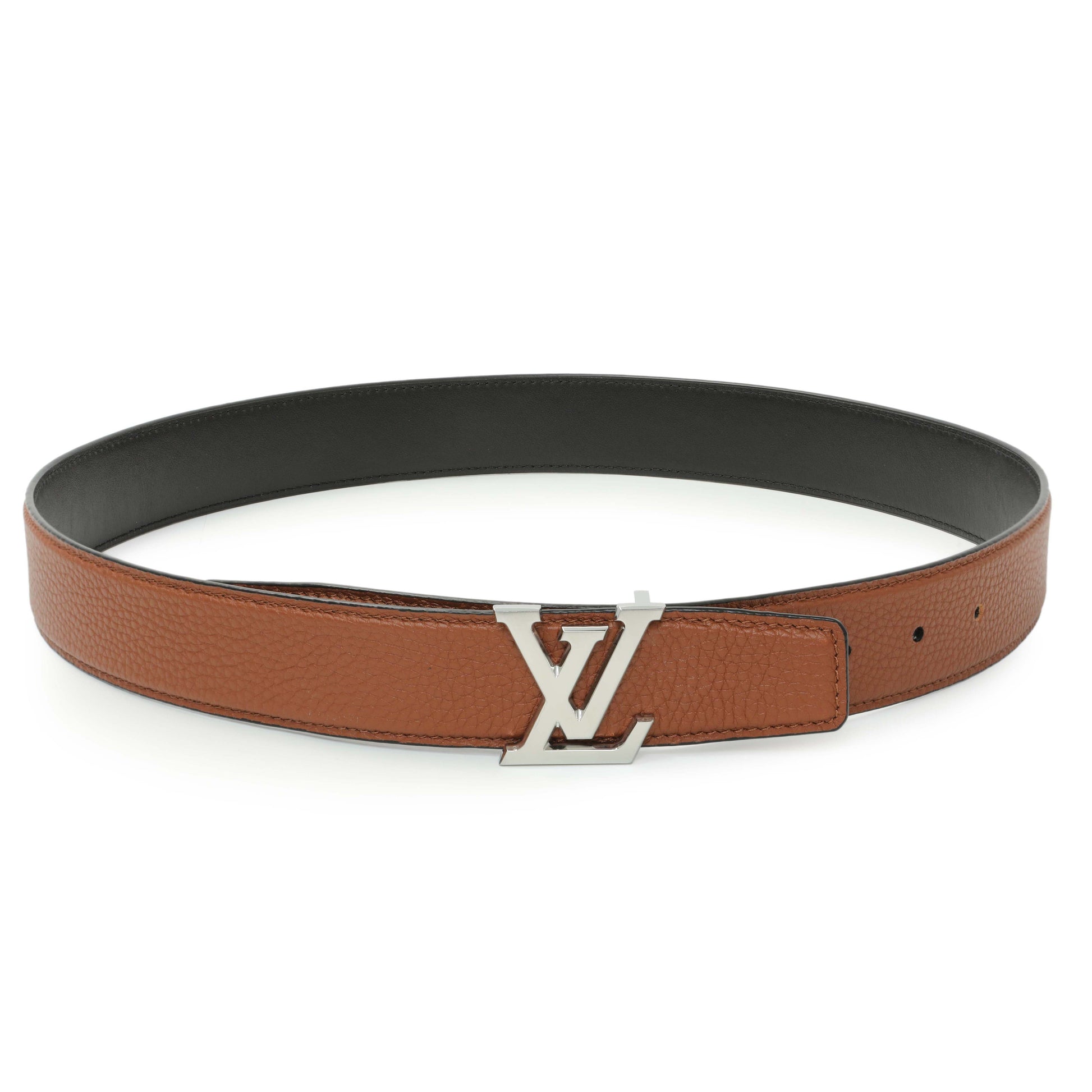 Exclusive Louis Vuitton Black/Brown Calfskin 35mm Reversible Initiales Belt — Front View