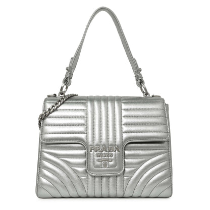 Exclusive Prada Silver Calfskin Diagramme Flap Bag — Front View
