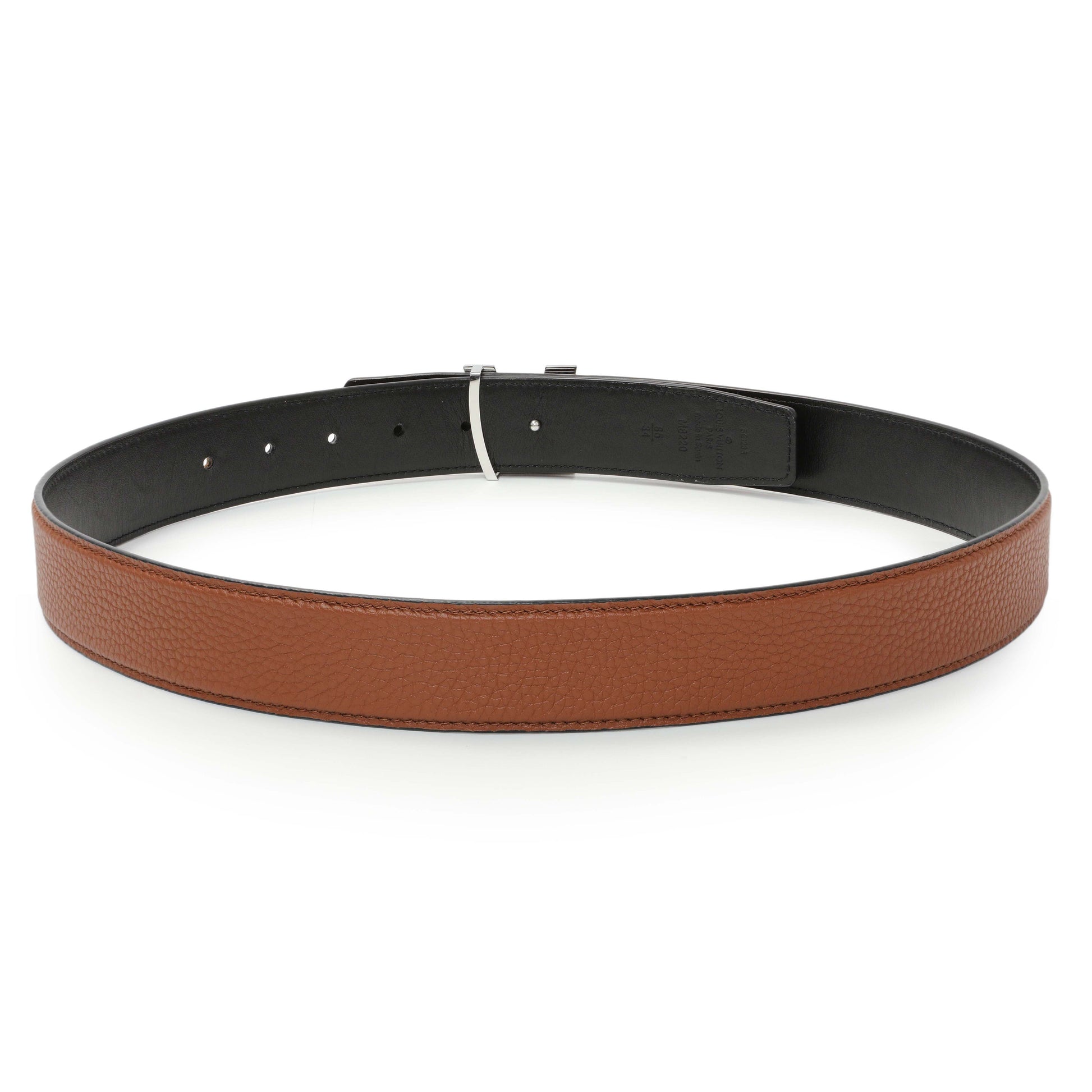 Exclusive Louis Vuitton Black/Brown Calfskin 35mm Reversible Initiales Belt — Side View