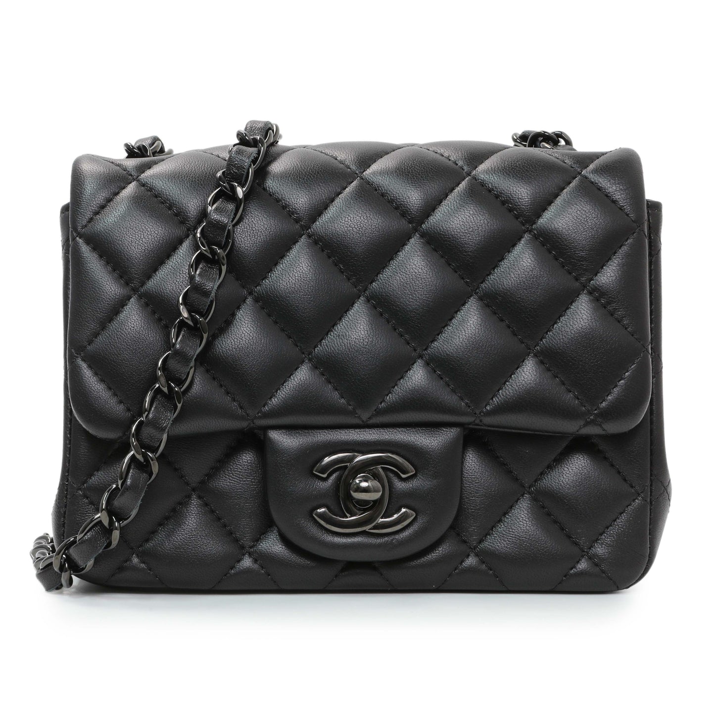 Exclusive Chanel Black Lambskin Mini Flap — Front View