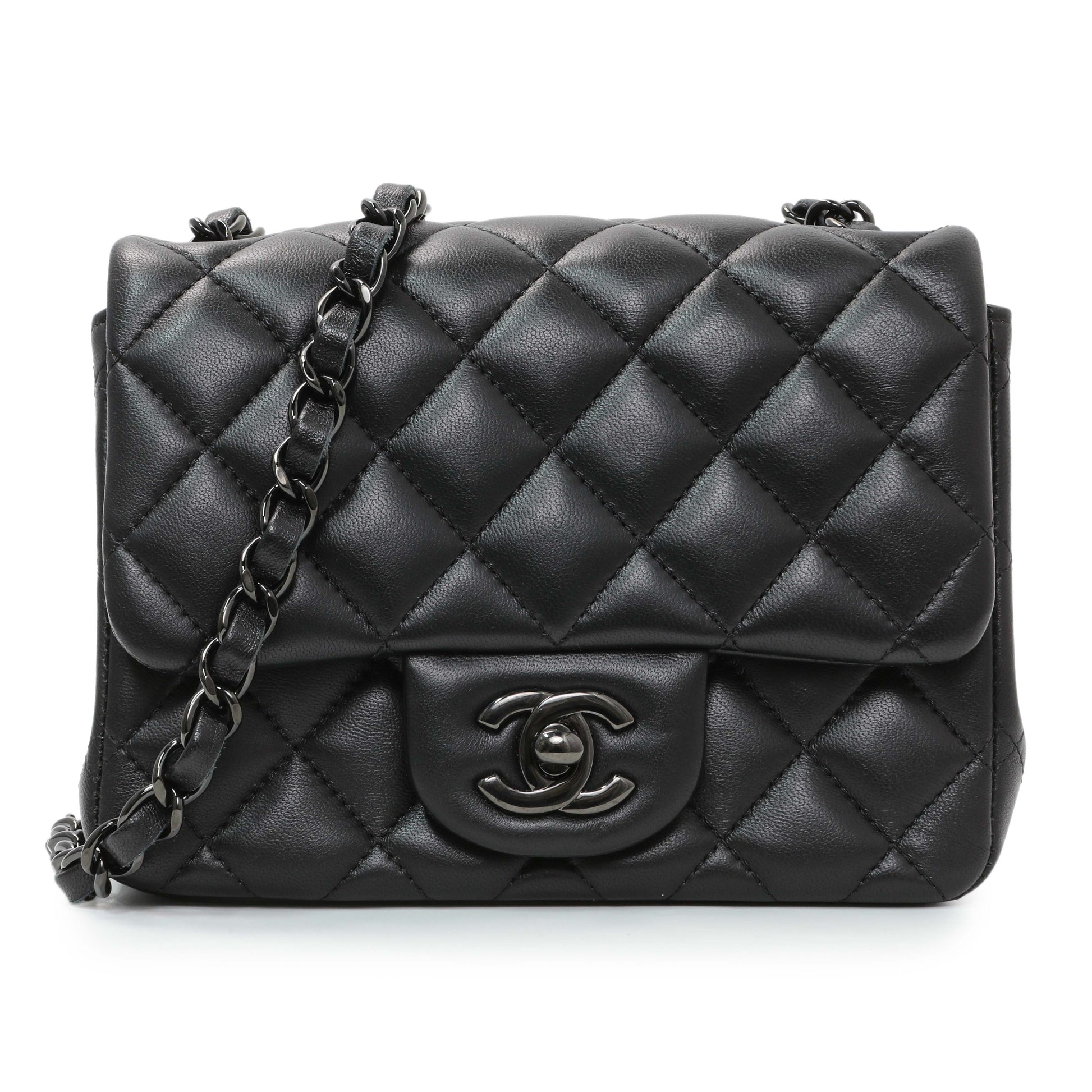 Exclusive Chanel Black Lambskin Mini Flap — Front View
