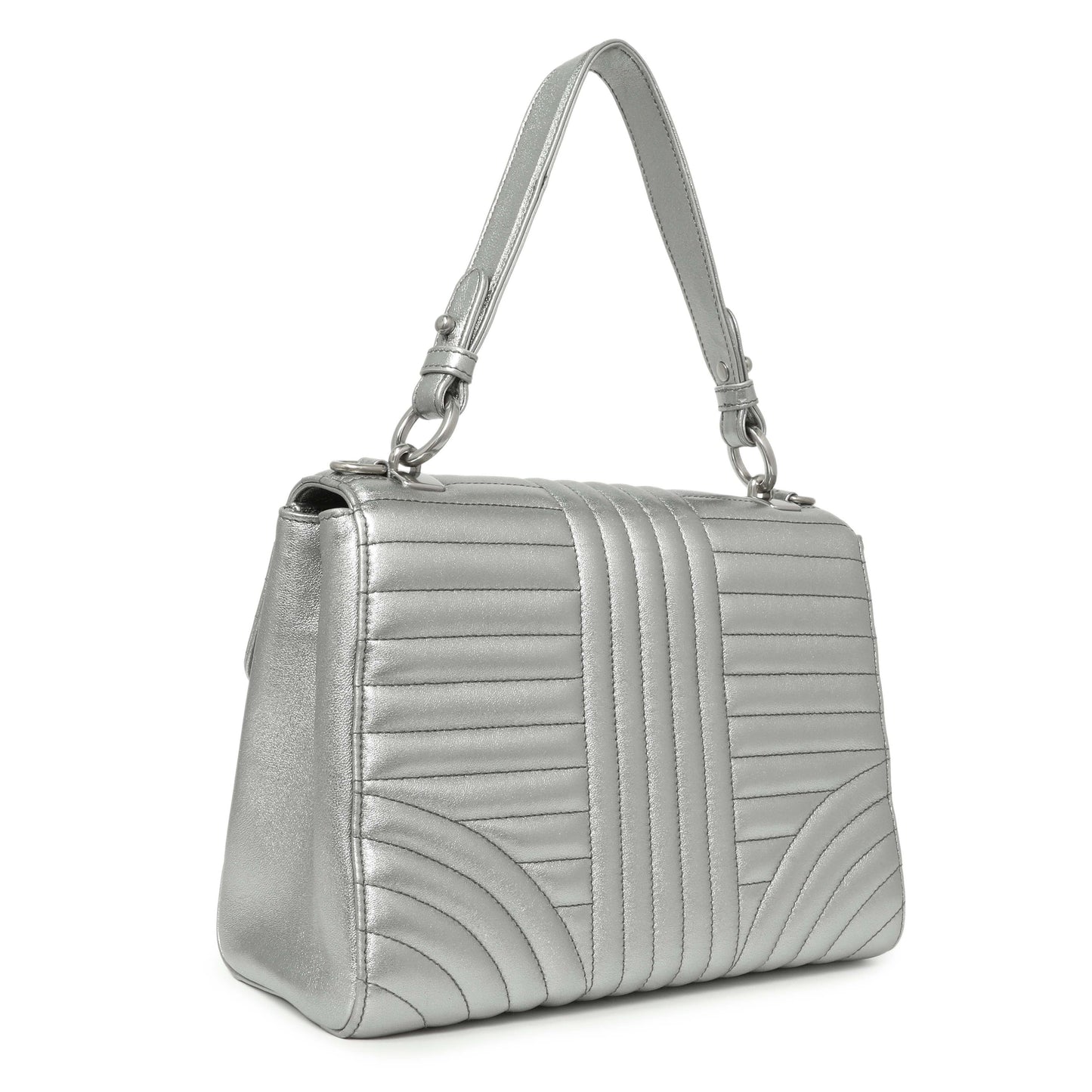 Exclusive Prada Silver Calfskin Diagramme Flap Bag — Side View