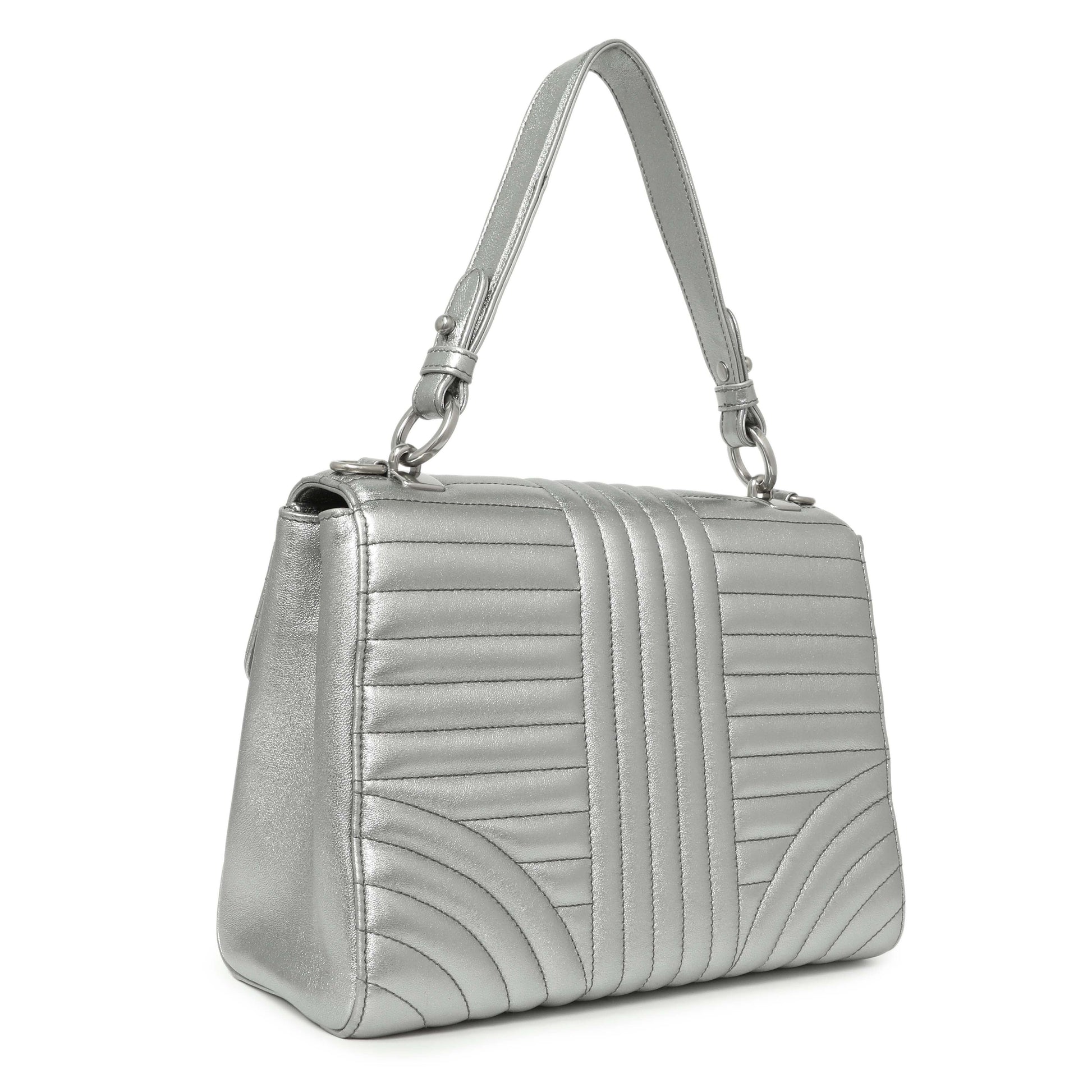 Exclusive Prada Silver Calfskin Diagramme Flap Bag — Side View