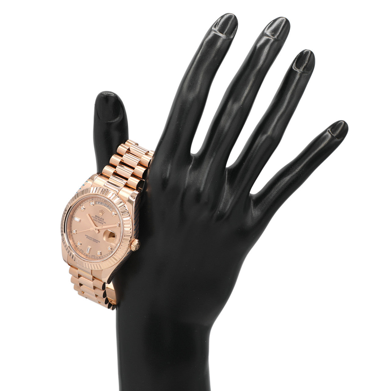 Exclusive Rolex 18K Everose Gold Day-Date II 218235 — Detail View