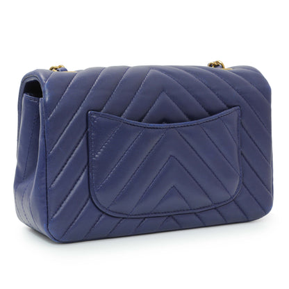 Exclusive Chanel Blue Chevron Quilted Lambskin Mini Rectangular Flap — Side View