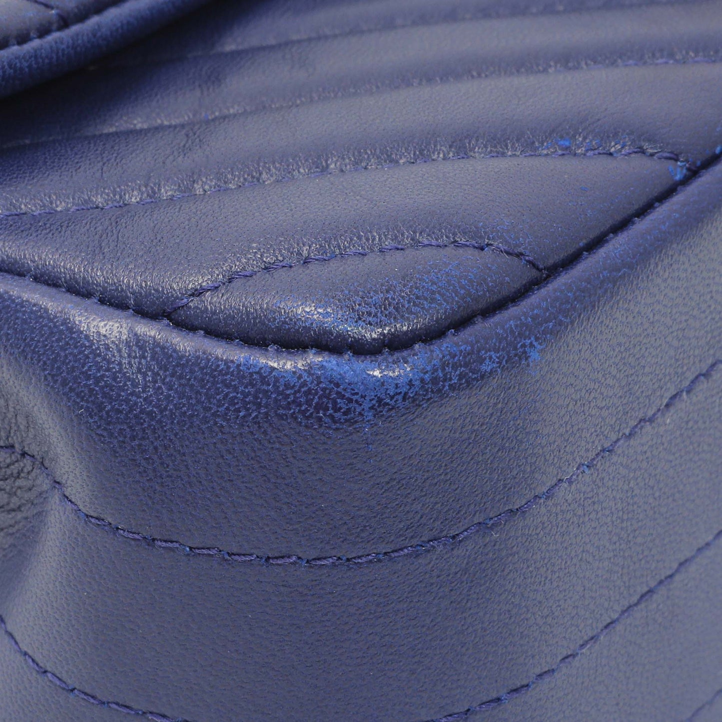 Exclusive Chanel Blue Chevron Quilted Lambskin Mini Rectangular Flap — Top View