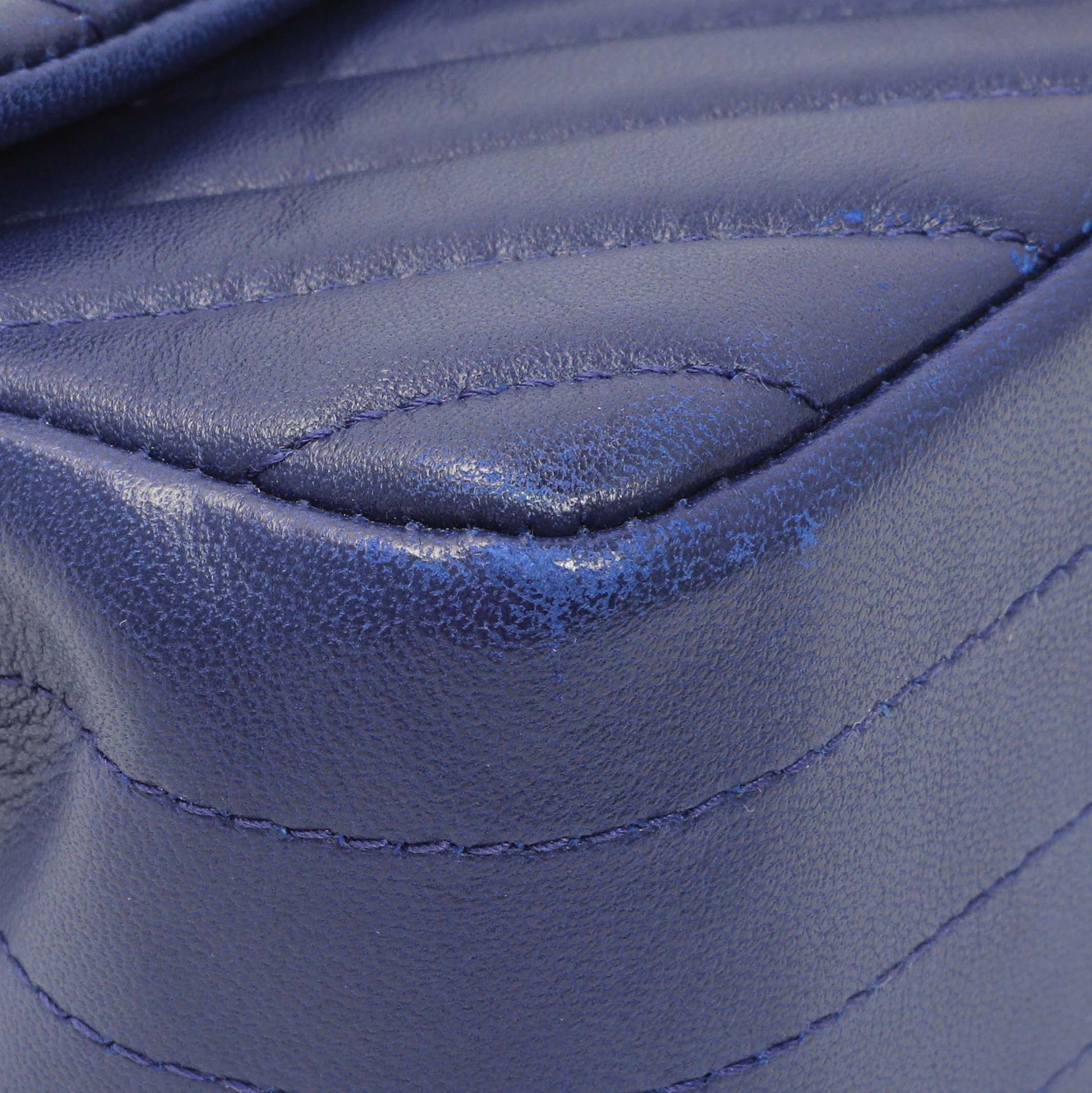 Exclusive Chanel Blue Chevron Quilted Lambskin Mini Rectangular Flap — Top View