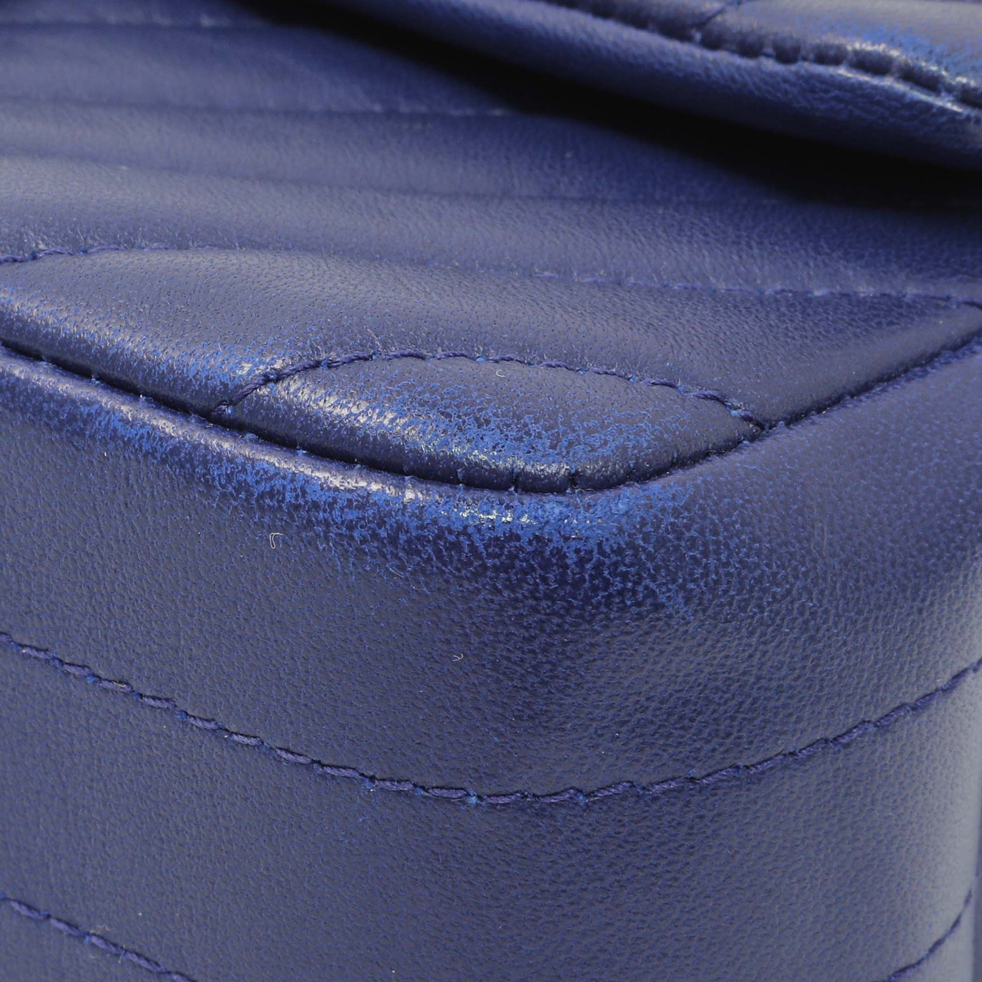 Exclusive Chanel Blue Chevron Quilted Lambskin Mini Rectangular Flap — Detail View
