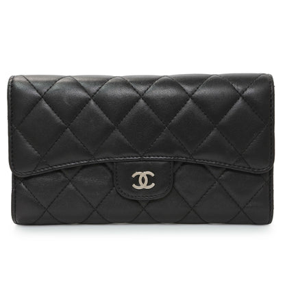 Exclusive Chanel Lambskin Quilted Large Flap Wallet Black — Front View