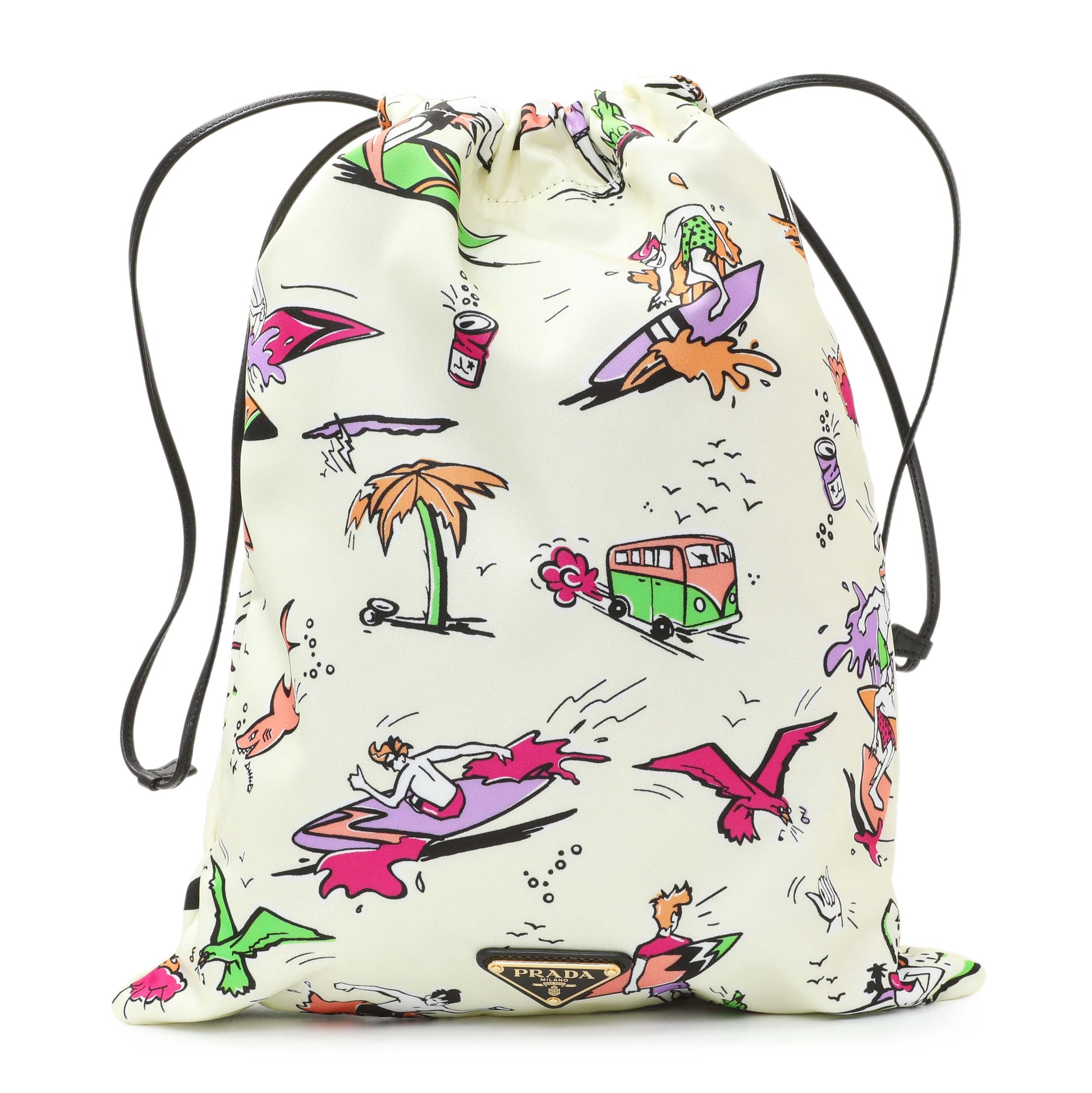 Exclusive Prada Re Nylon Surf Print Wish Drawstring Pouch — Front View