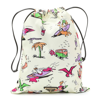 Exclusive Prada Re Nylon Surf Print Wish Drawstring Pouch — Front View