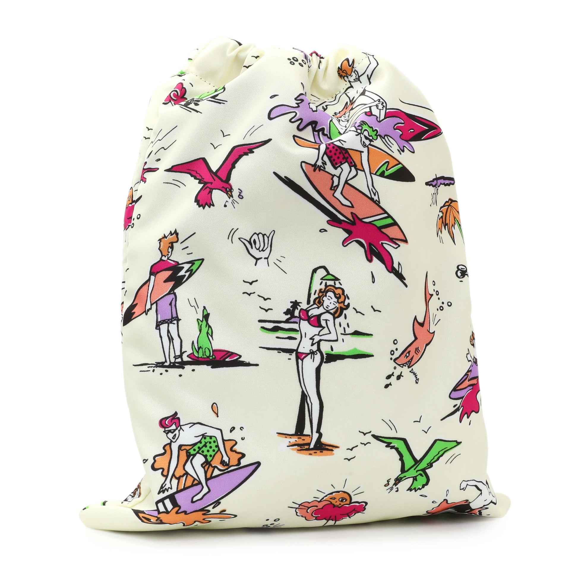 Exclusive Prada Re Nylon Surf Print Wish Drawstring Pouch — Side View
