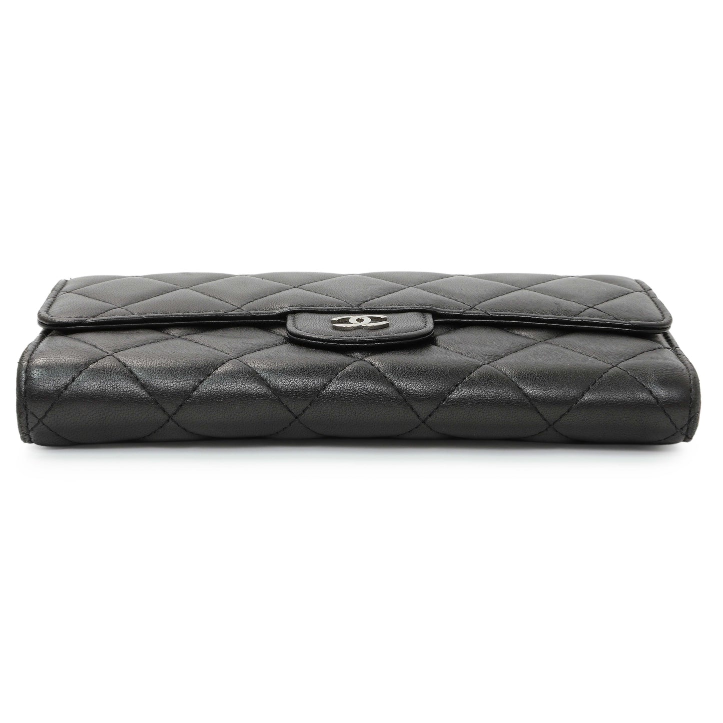 Exclusive Chanel Lambskin Quilted Large Flap Wallet Black — Back View