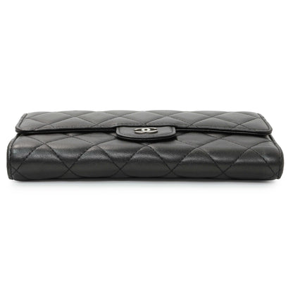 Exclusive Chanel Lambskin Quilted Large Flap Wallet Black — Back View