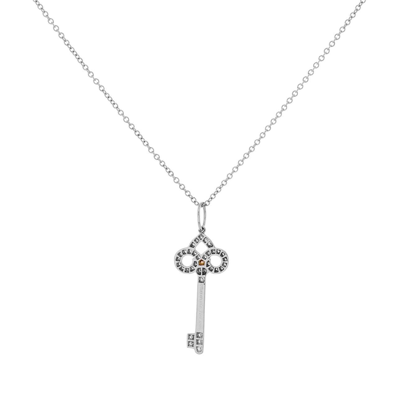 Exclusive Tiffany & Co. Platinum 18K Rose Gold Pink Diamond Mini Fleur de Lis Key — Side View