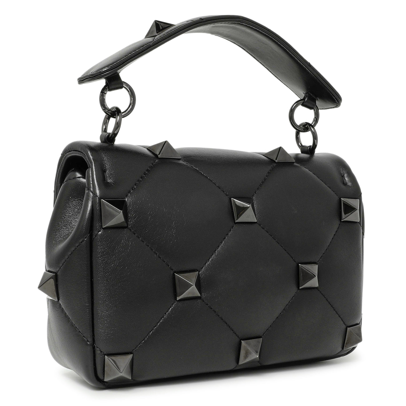 Exclusive Valentino Black Nappa Monochrome Medium Roman Stud Shoulder Bag — Side View