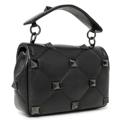 Exclusive Valentino Black Nappa Monochrome Medium Roman Stud Shoulder Bag — Side View