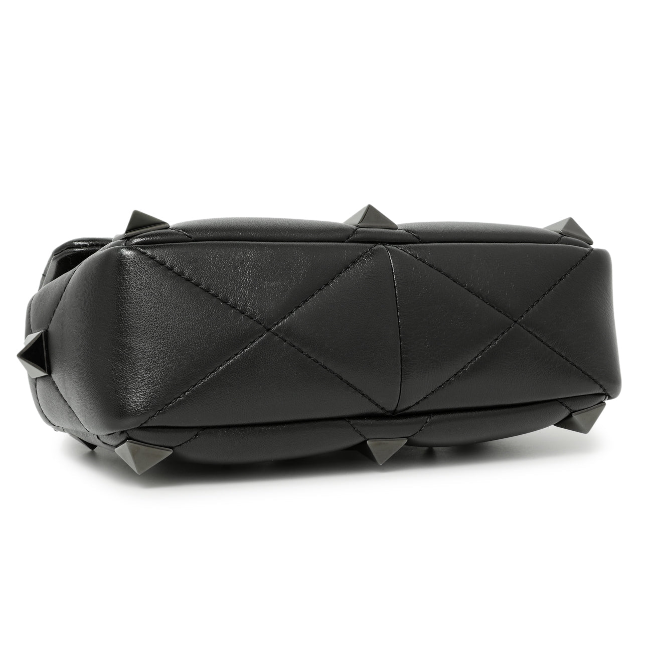 Exclusive Valentino Black Nappa Monochrome Medium Roman Stud Shoulder Bag — Back View