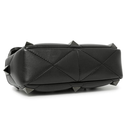 Exclusive Valentino Black Nappa Monochrome Medium Roman Stud Shoulder Bag — Back View