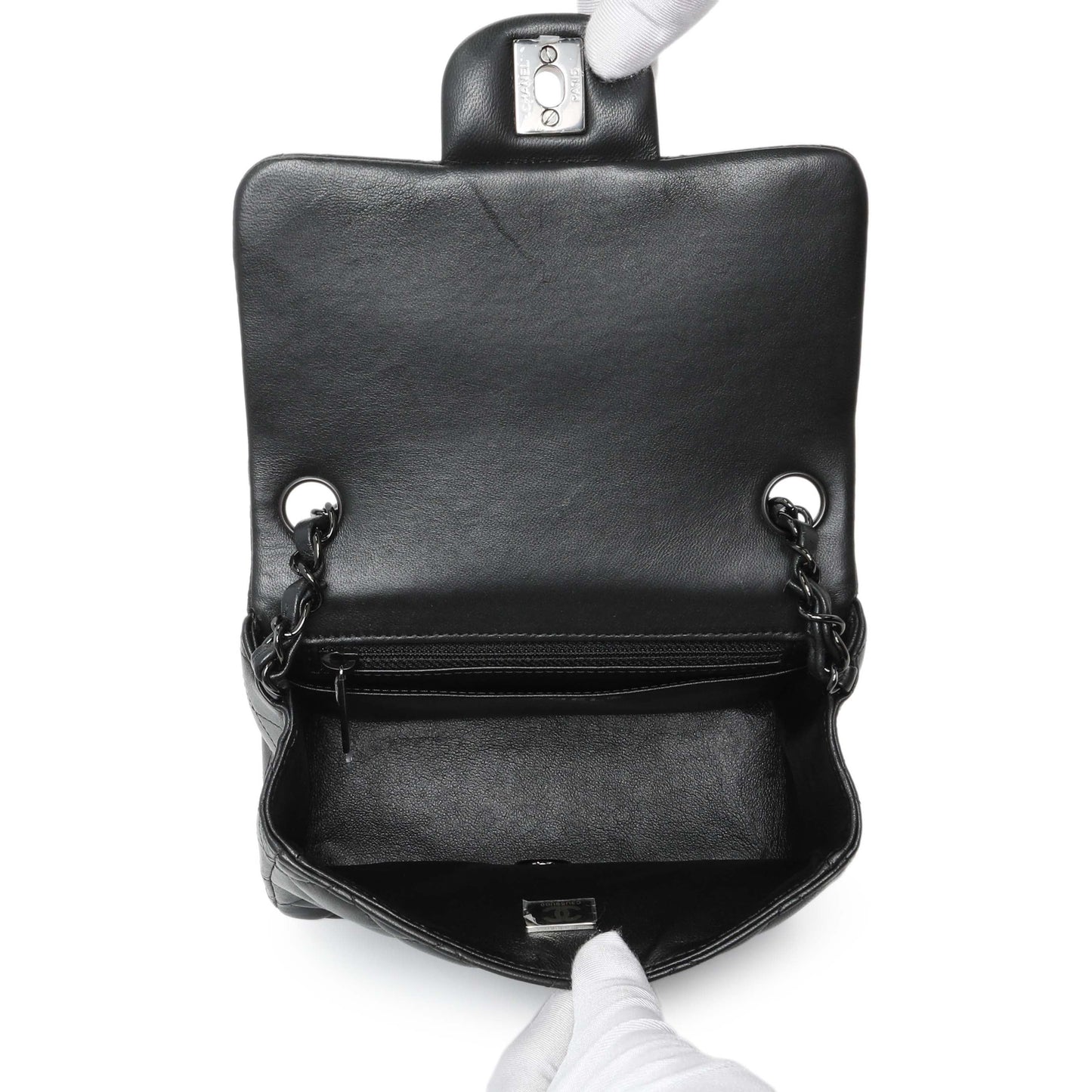 Exclusive Chanel Black Lambskin Mini Flap — Top View