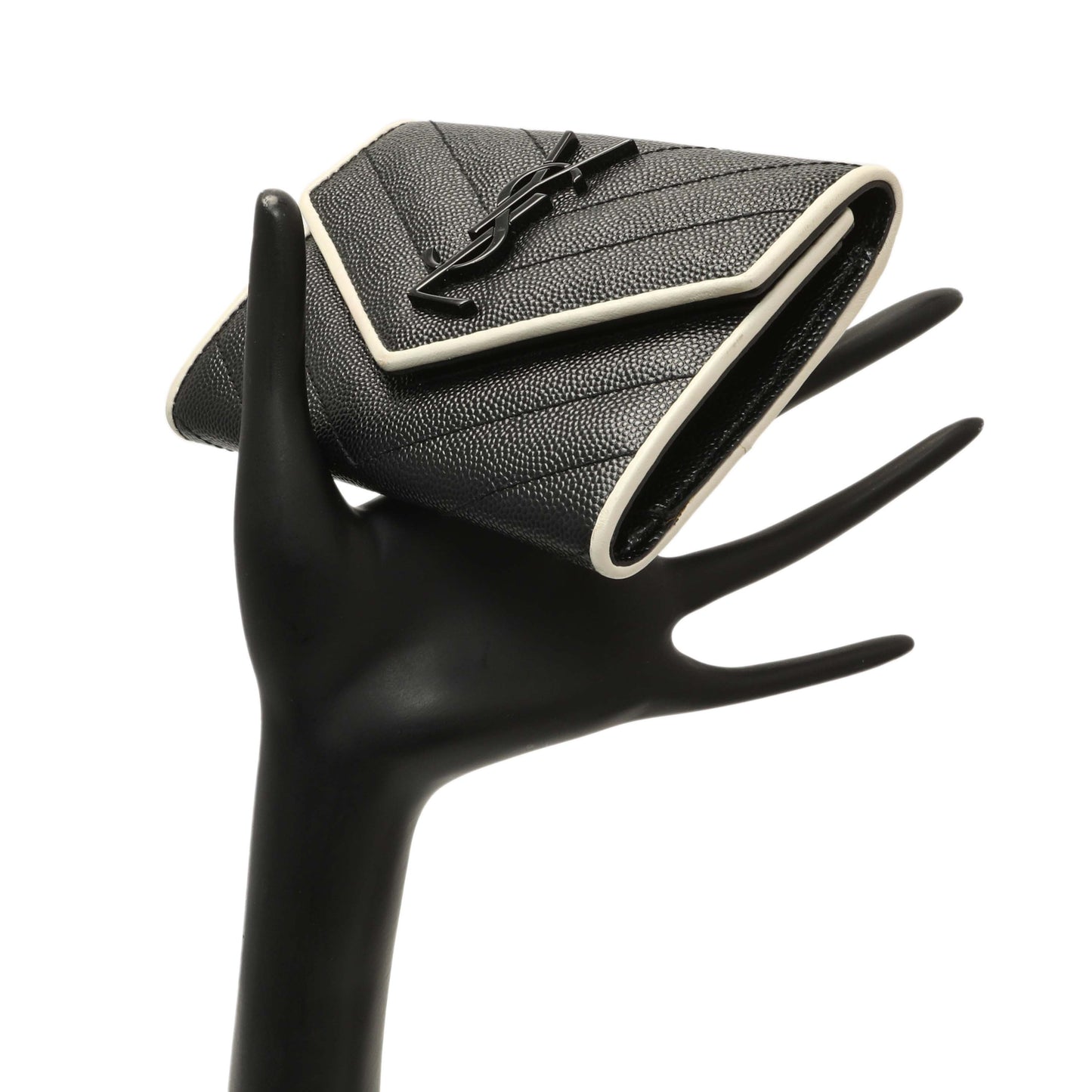 Exclusive Saint Laurent Black Grain De Poudre Matelasse Chevron Monogram Envelope Wallet — Alternate View 7
