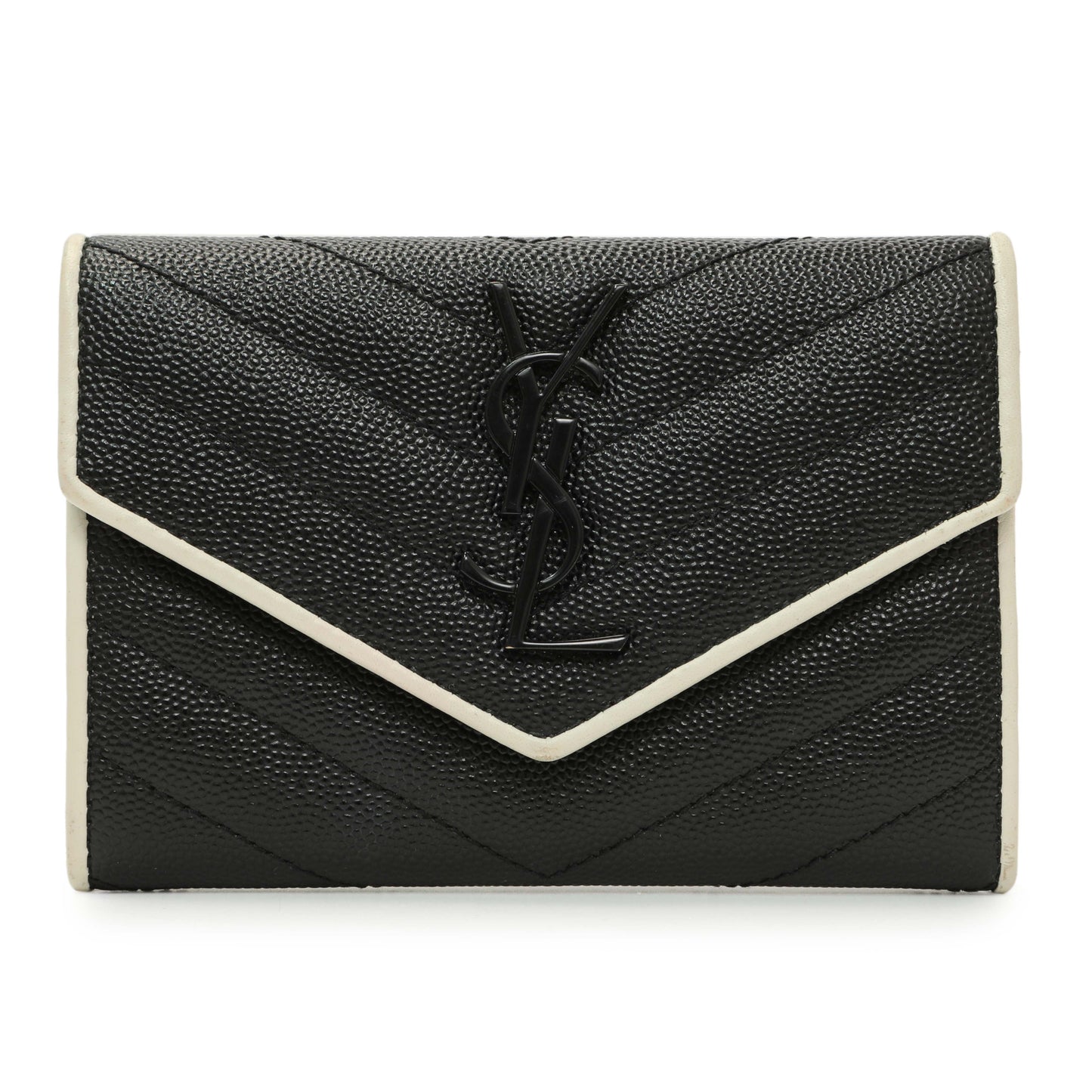 Exclusive Saint Laurent Black Grain De Poudre Matelasse Chevron Monogram Envelope Wallet — Front View