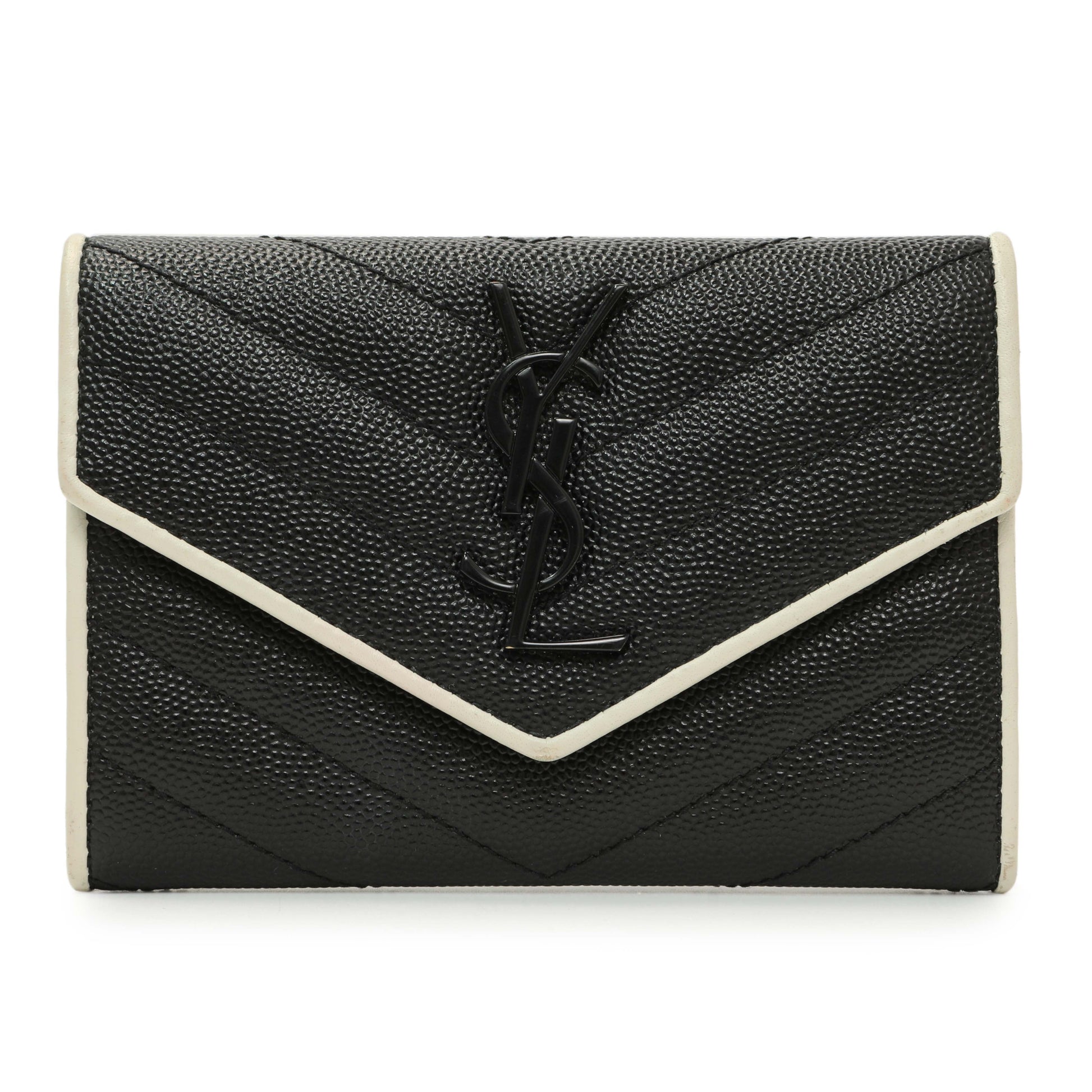 Exclusive Saint Laurent Black Grain De Poudre Matelasse Chevron Monogram Envelope Wallet — Front View