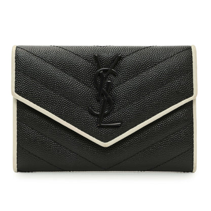 Exclusive Saint Laurent Black Grain De Poudre Matelasse Chevron Monogram Envelope Wallet — Front View