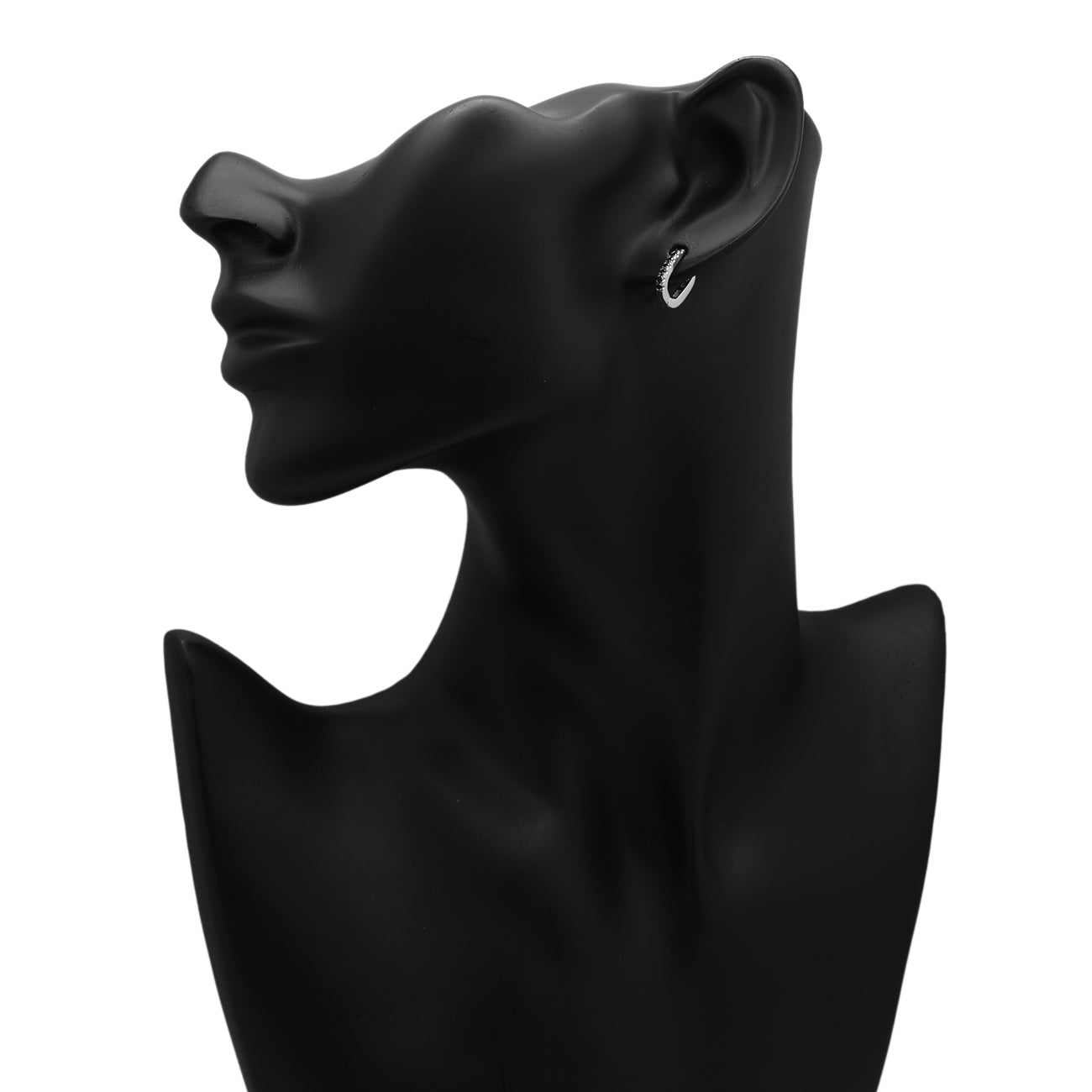 Exclusive 18K White Gold Black Diamond Huggie Earrings — Back View