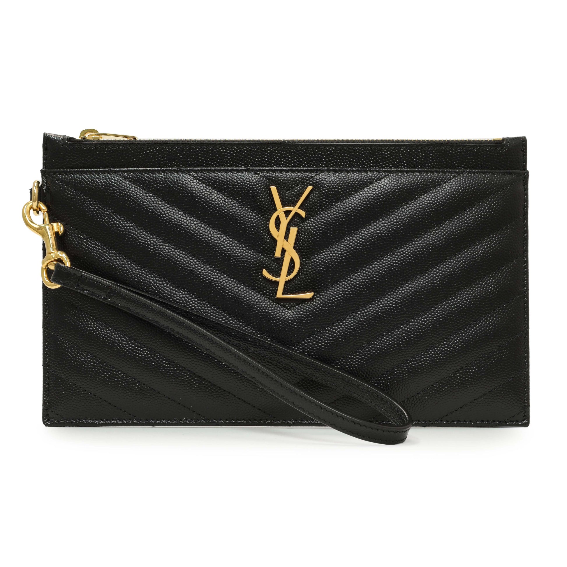 Exclusive Saint Laurent Grain De Poudre Matelasse Chevron Monogram Large Bill Pouch — Front View
