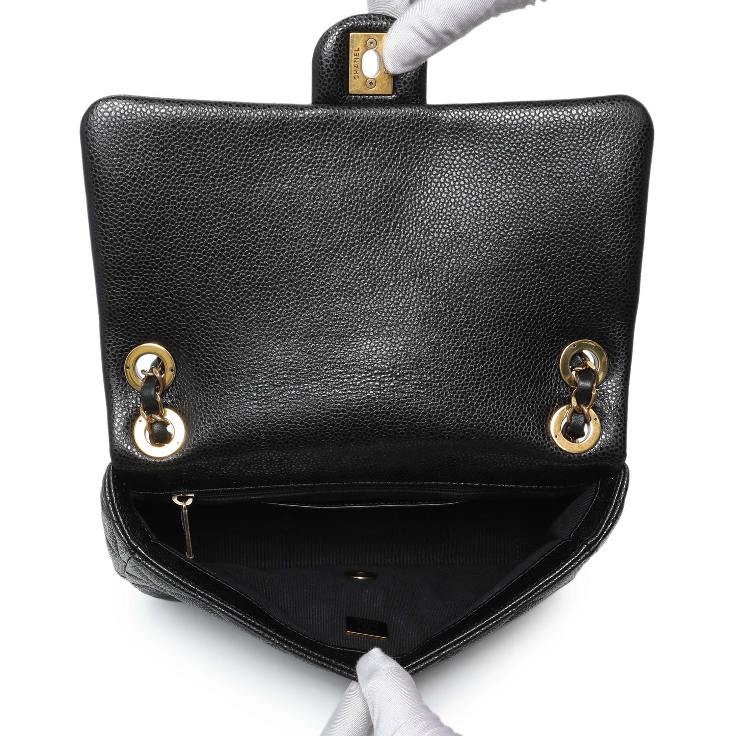 Exclusive Chanel Black Quilted Caviar Small Flap — Top View