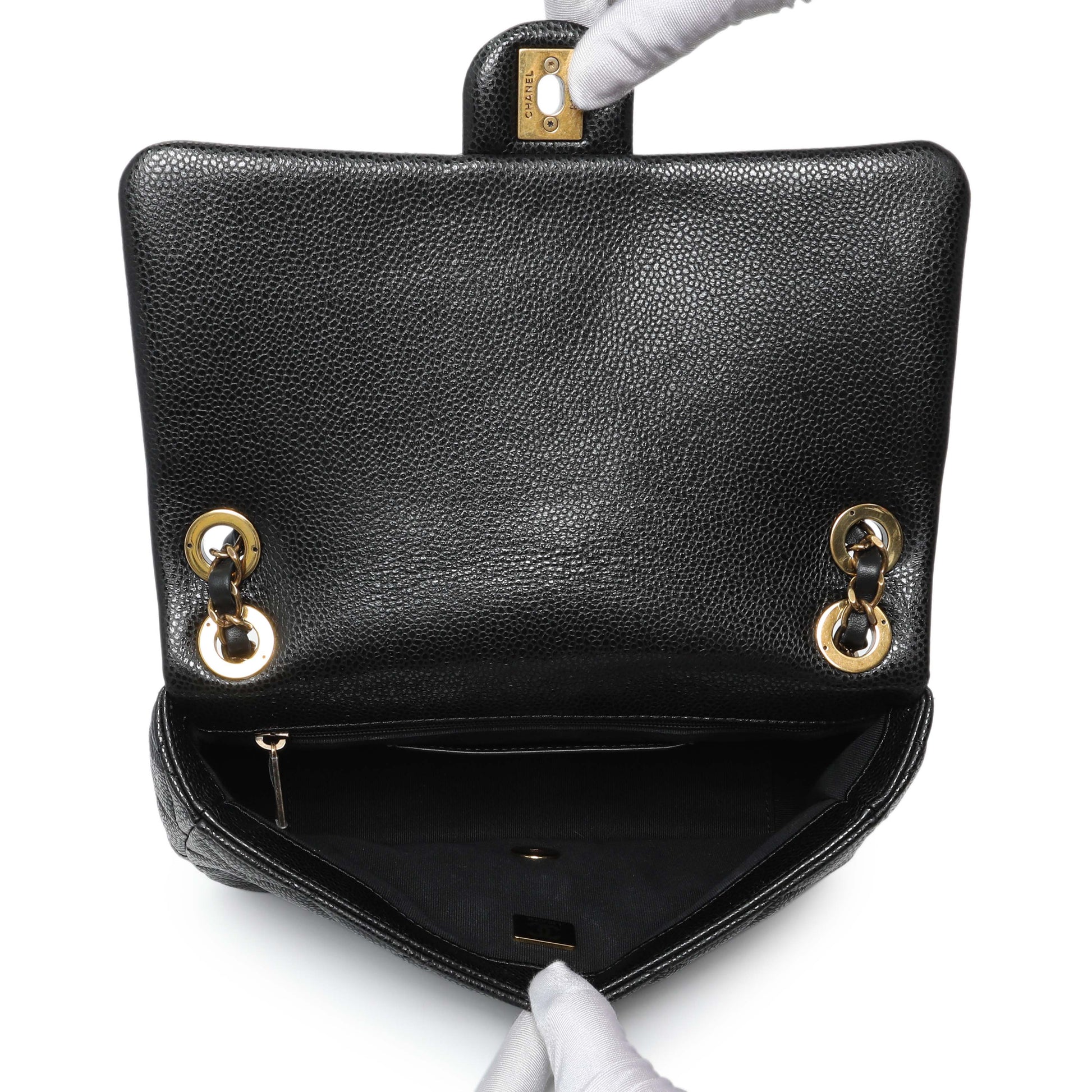 Exclusive Chanel Black Quilted Caviar Small Flap — Top View