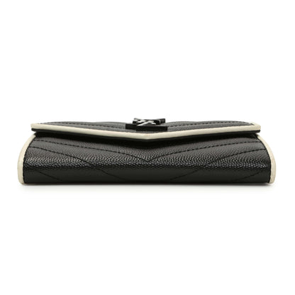 Exclusive Saint Laurent Black Grain De Poudre Matelasse Chevron Monogram Envelope Wallet — Back View