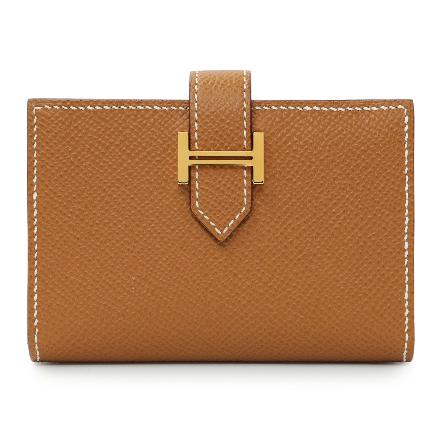 Exclusive Hermes Gold Epsom Bearn Card Holder Wallet — Front View