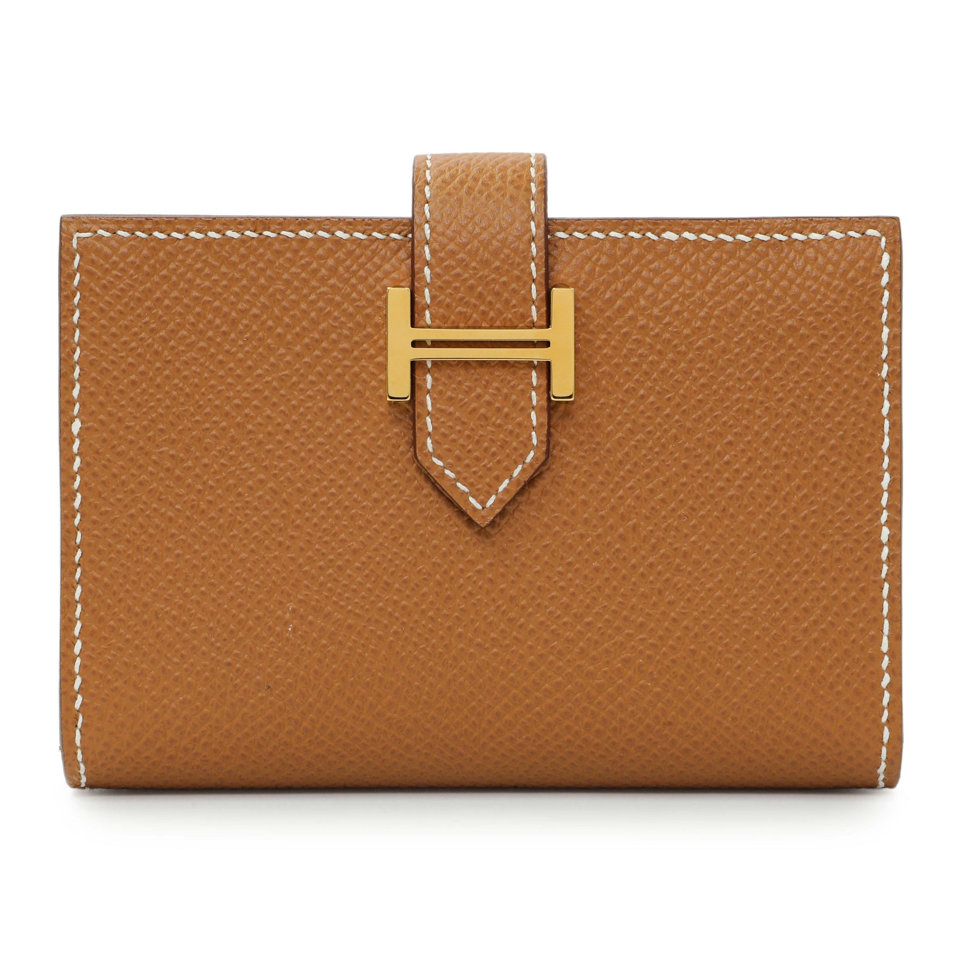 Exclusive Hermes Gold Epsom Bearn Card Holder Wallet — Front View