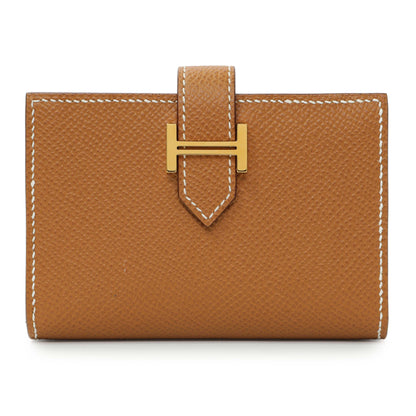 Exclusive Hermes Gold Epsom Bearn Card Holder Wallet — Front View