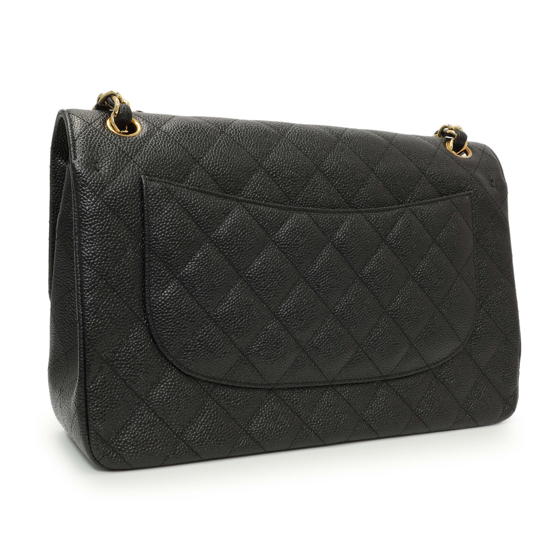 Exclusive Chanel Black Quilted Caviar Jumbo Classic Double Flap — Side View