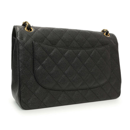Exclusive Chanel Black Quilted Caviar Jumbo Classic Double Flap — Side View
