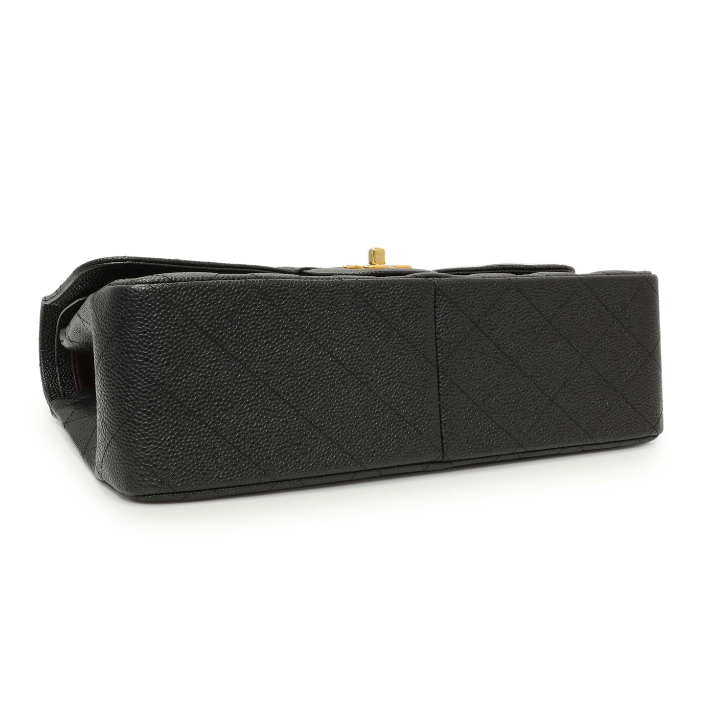 Exclusive Chanel Black Quilted Caviar Jumbo Classic Double Flap — Back View