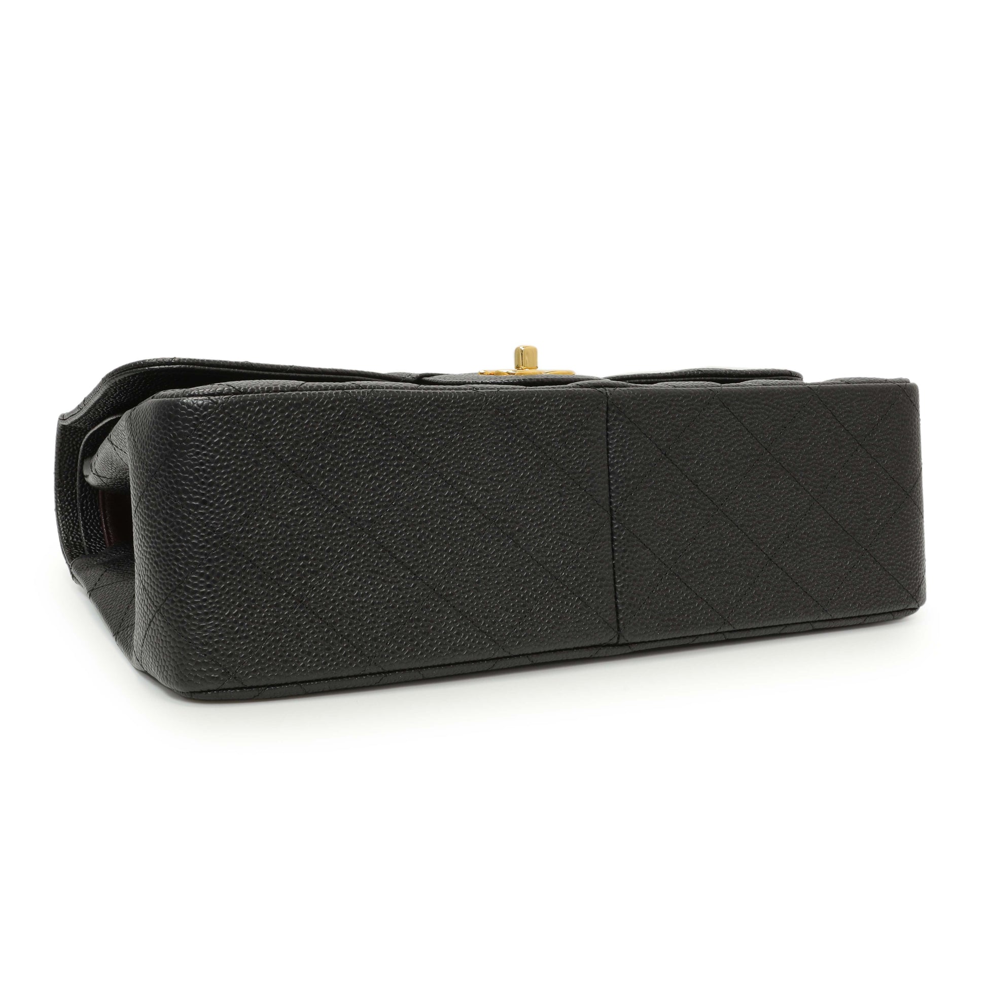 Exclusive Chanel Black Quilted Caviar Jumbo Classic Double Flap — Back View