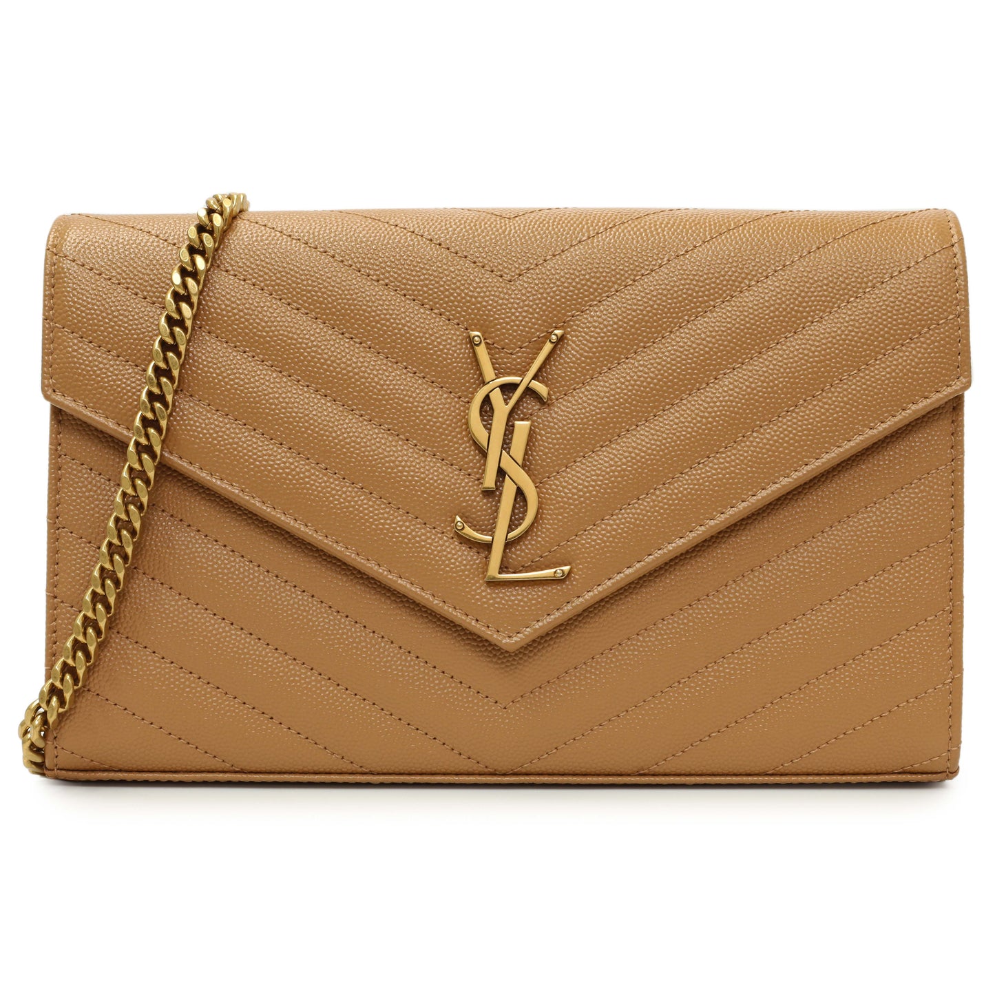 Exclusive Saint Laurent Dune Grain De Poudre Matelasse Chevron Monogram Chain Wallet — Front View