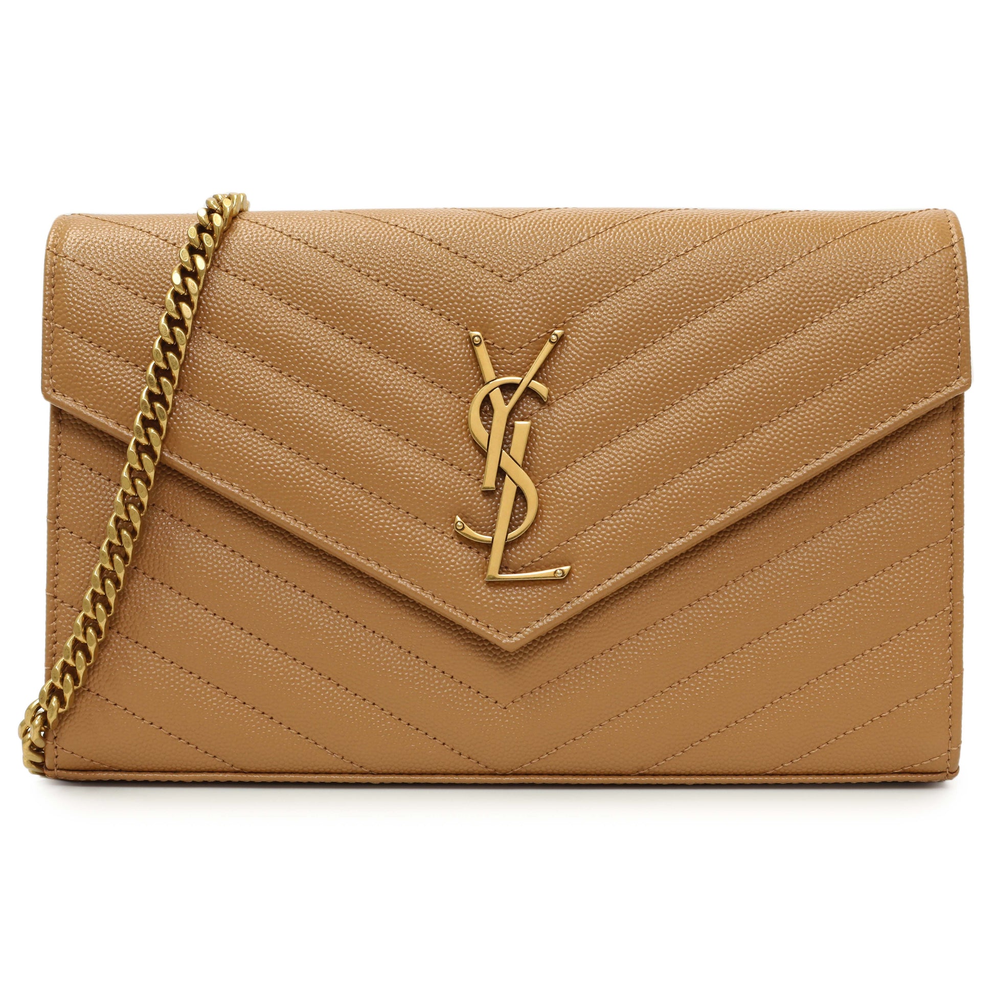 Exclusive Saint Laurent Dune Grain De Poudre Matelasse Chevron Monogram Chain Wallet — Front View