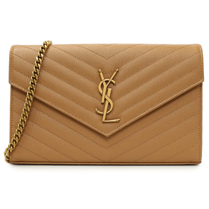 Exclusive Saint Laurent Dune Grain De Poudre Matelasse Chevron Monogram Chain Wallet — Front View