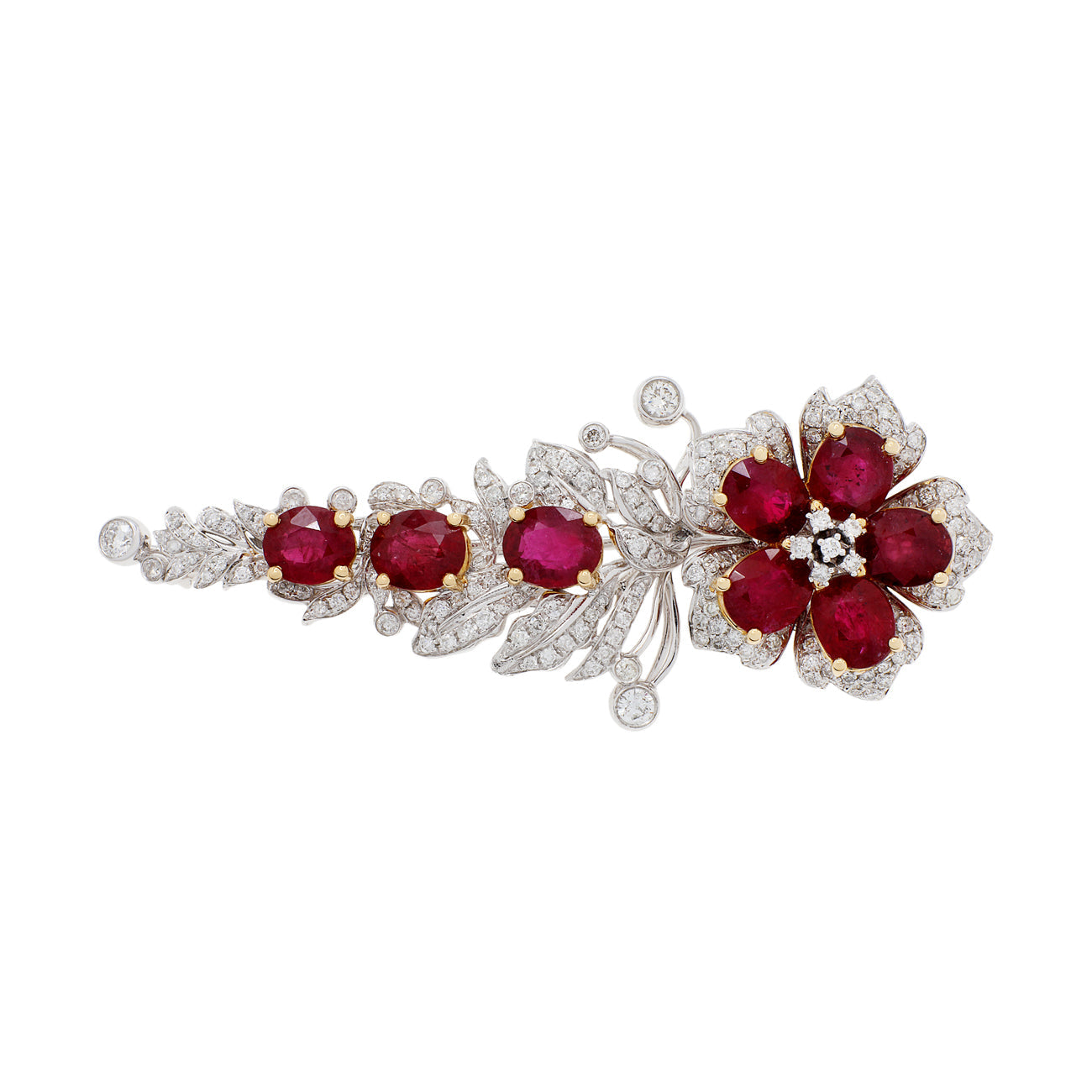 Exclusive 18K White Gold 6.81 Carat Ruby Blossom Brooch — Front View