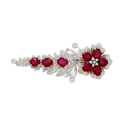 Exclusive 18K White Gold 6.81 Carat Ruby Blossom Brooch — Front View